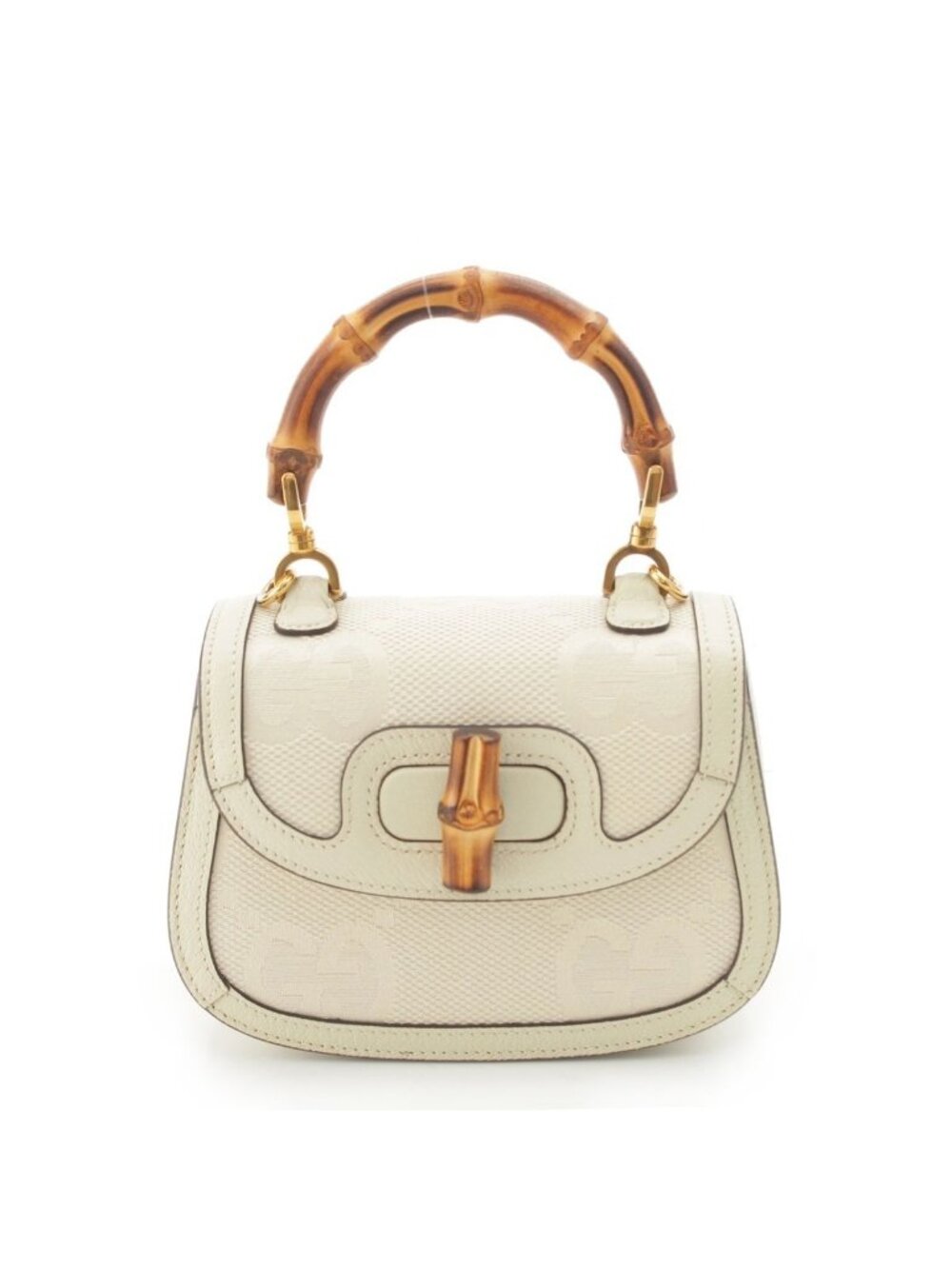 Gucci Bamboo Jumbo GG 2-Way Shoulder Handbag White